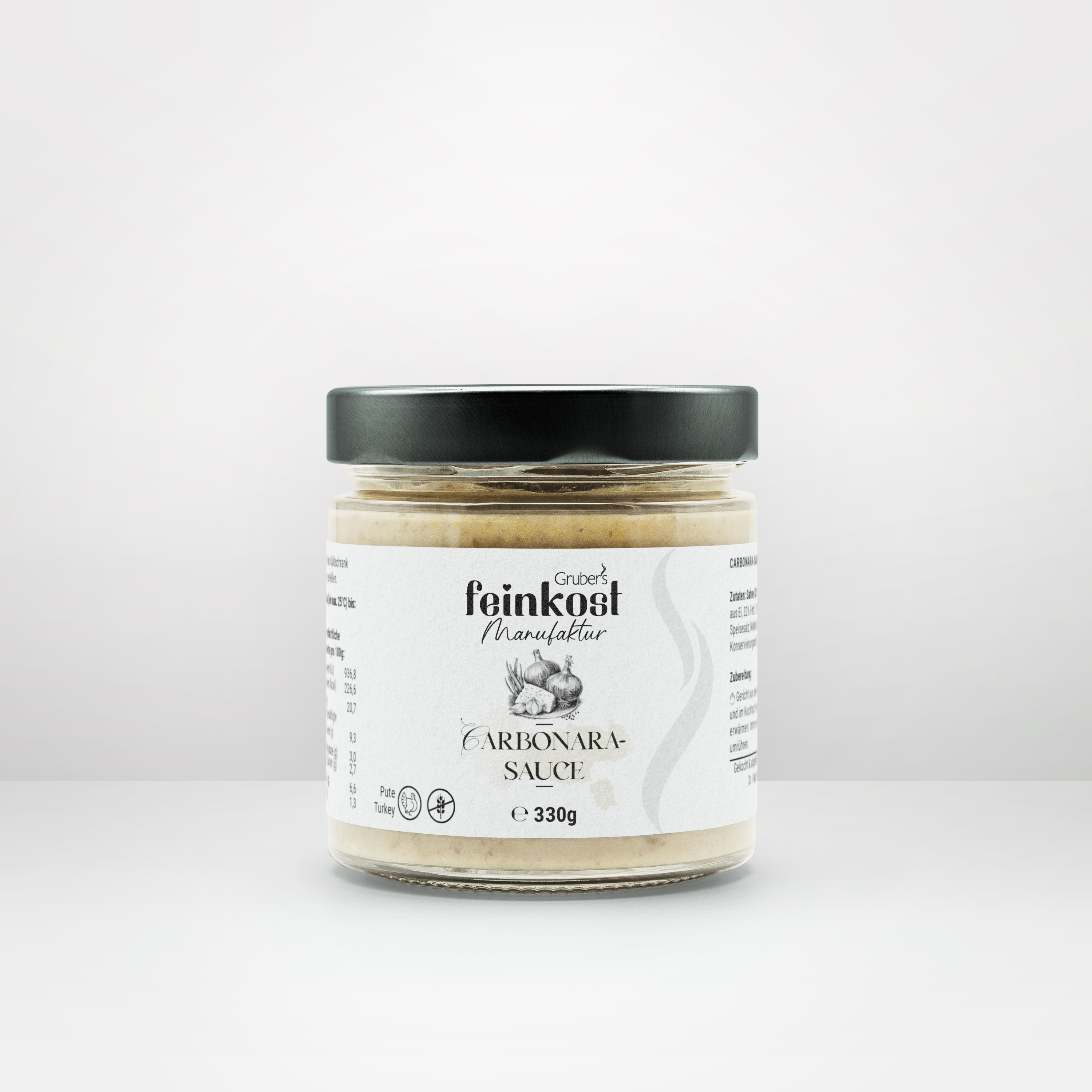 Glas mit Champignon-Rahm-Geschnetzeltem von Gruber’s Feinkost, 330g