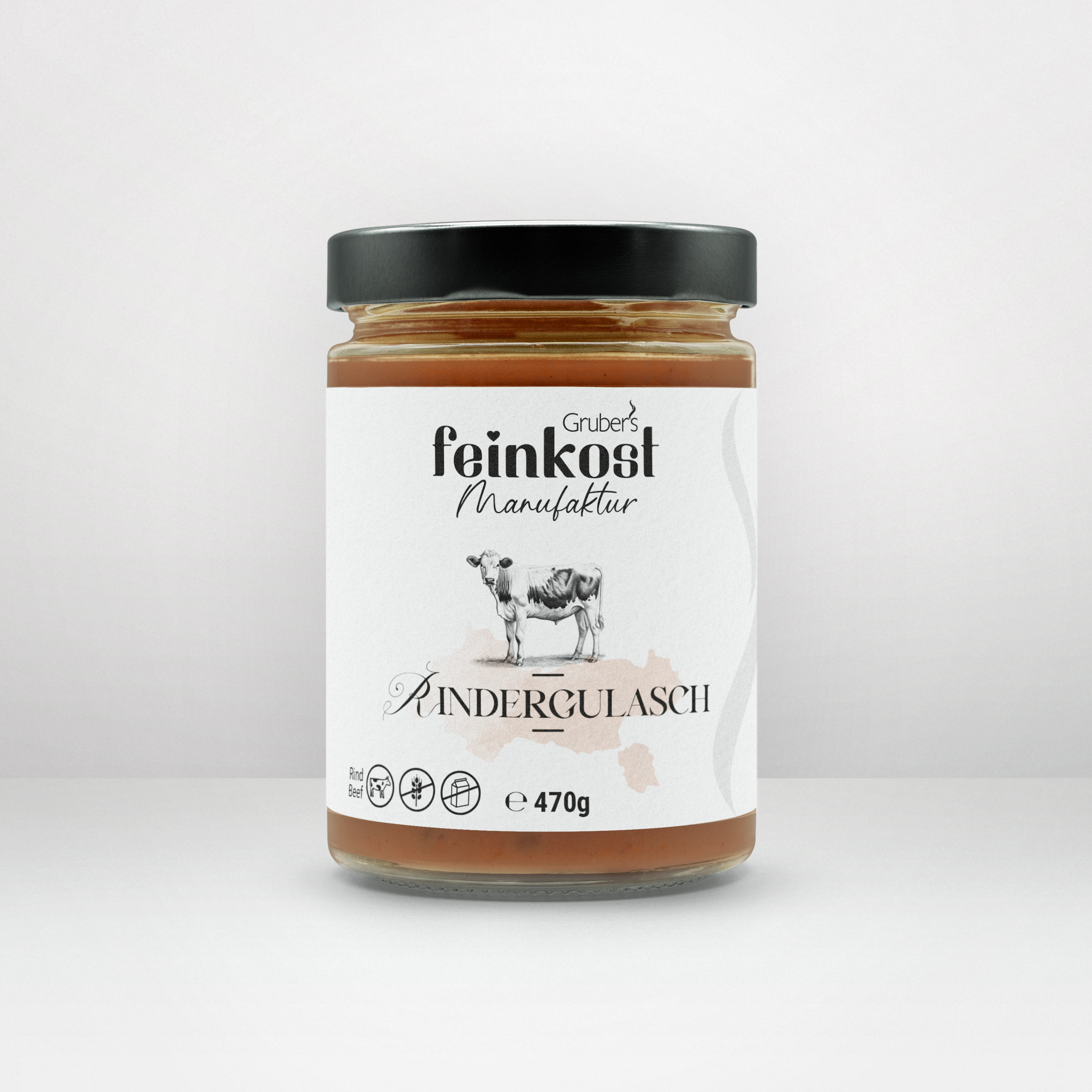 Glas mit Rindergulasch von Gruber’s Feinkost, 470g.