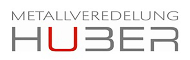 Logo von Metallveredelung Huber mit dem Schriftzug "METALLVEREDELUNG" in grauer Schrift und "HUBER" in einer modernen Schriftart, wobei das "U" in Rot hervorgehoben ist.